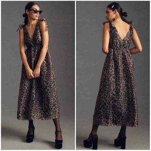 Daniel Rainn for Anthropologie V-neck Organza Leopard Dress Size M (fits M-L)